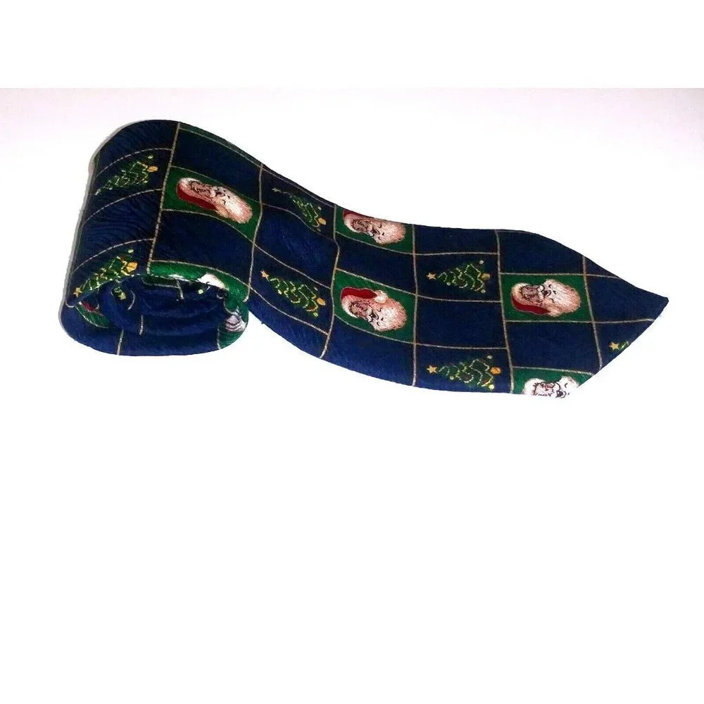 Robert Stock Mens Tie Necktie Santa & Christmas tree print 100% SILK USA MADE